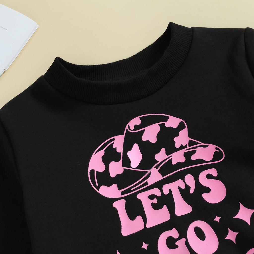 Tinute 2 piese pentru fetițe mici 6M 12M 18M 24M 3A 4A Hanorac cu mânecă lungă cu imprimeu cu litere și pantaloni evazați cu imprimeu de vaci cu ciucuri Haine drăguțe