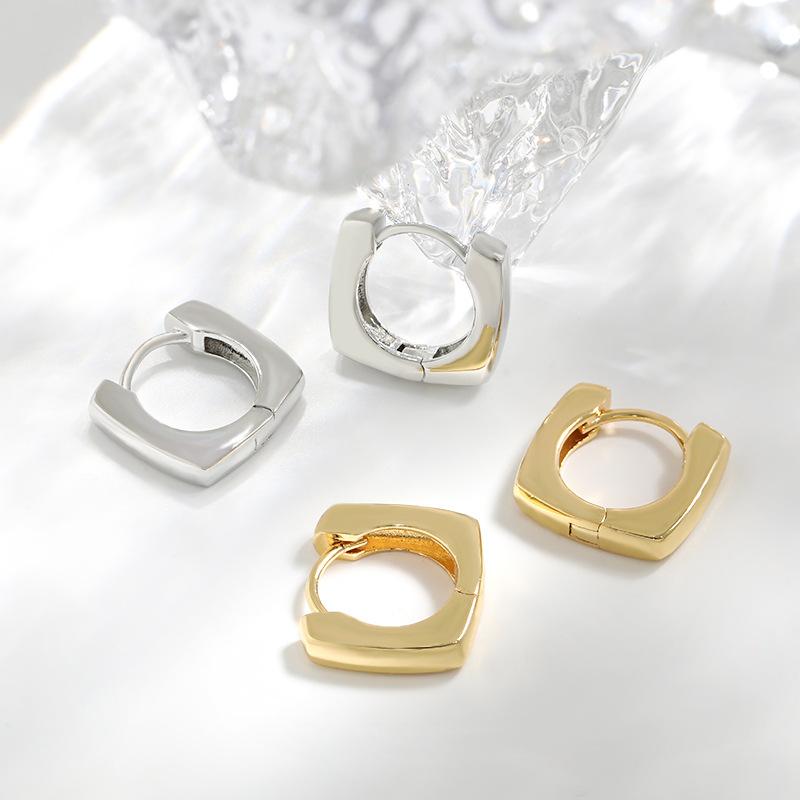 Glossy Plain Circle U-shaped Simple and High-end Geometric Cool Style Square Earrings