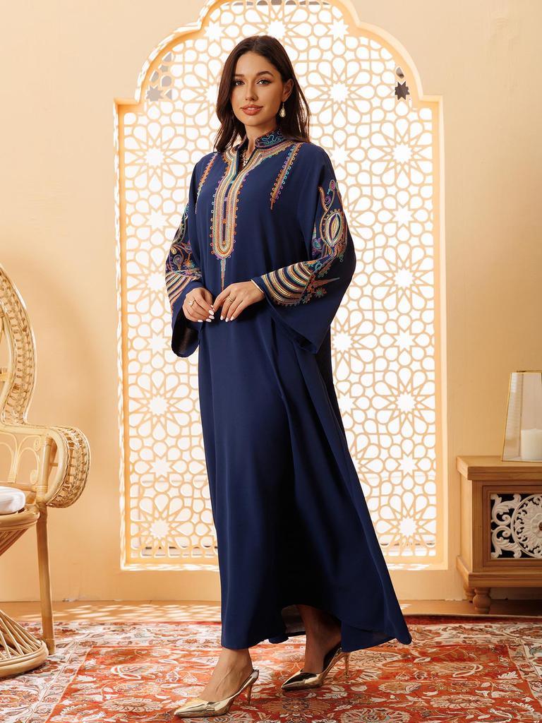 AB420 Middle East Women's Embroidered Cord Muslim Pullover Dress