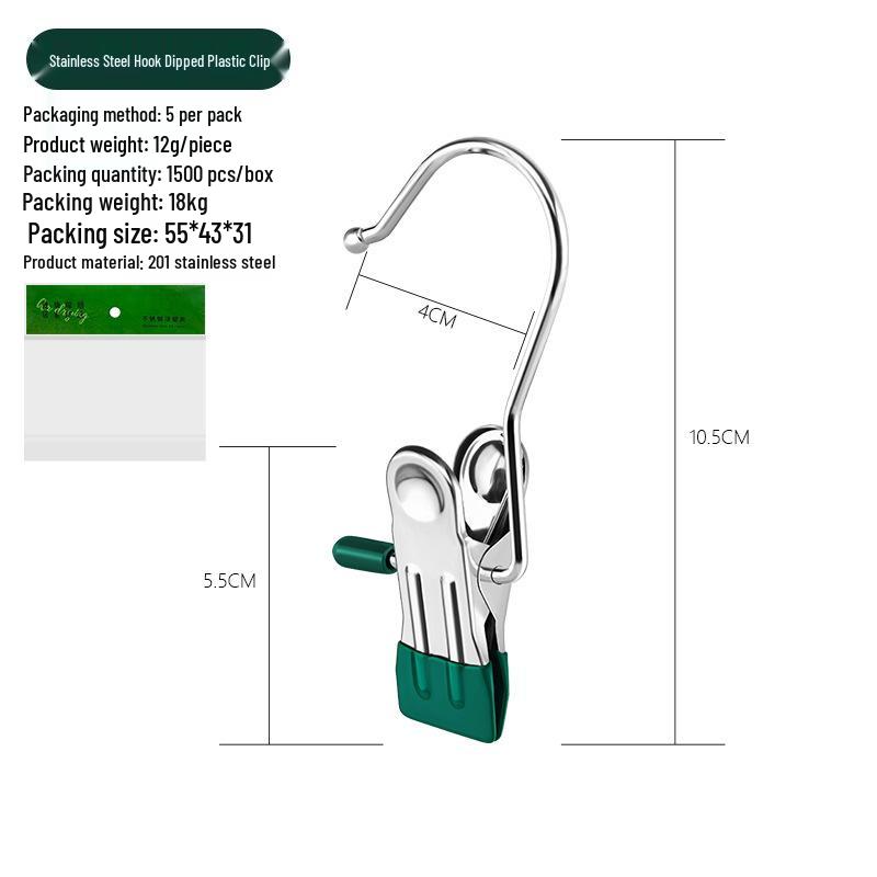 Stainless Steel Multi-Functional Clips with Hooks for Drying, Clothing, and Snack Bags