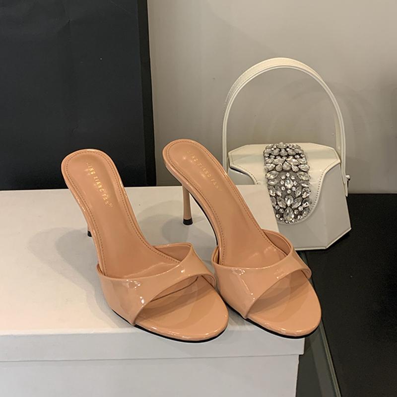 Fashion SUOJIALUN 2025 Summer New Brand Women Slipper Fashion Open Toe Slip On Slides Ladies Elegant Thin High Heel Dress Pumps Slides