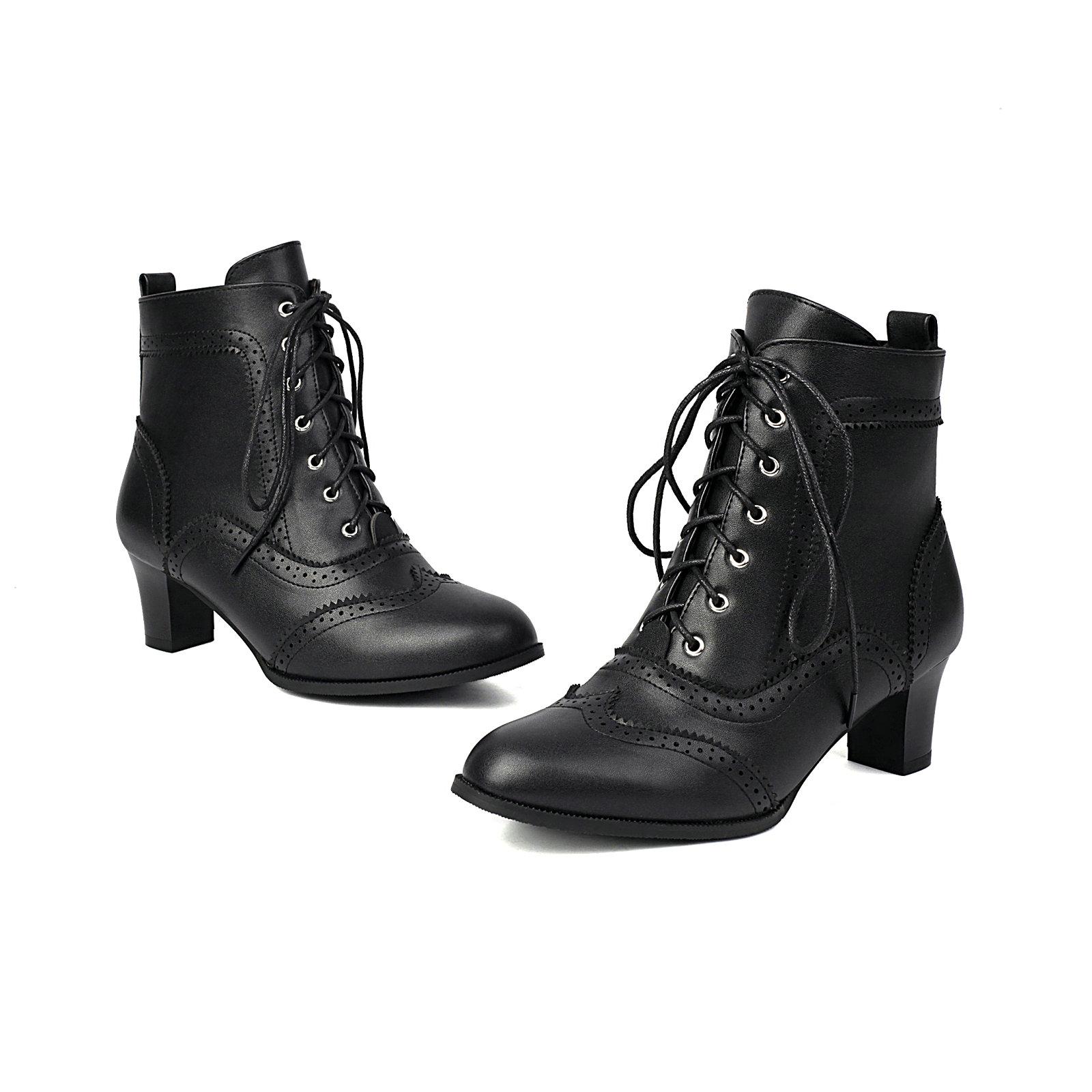 

Black White Winter Ankle Boots for Women Med Heels Shoes 2025 Laciness Holes Decor Footwear 35 чёрный