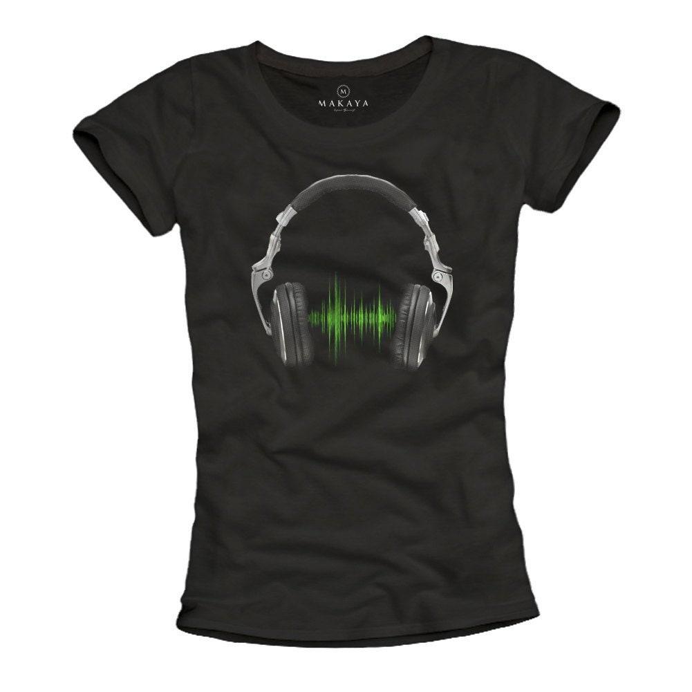 Womens Hip Hop Shirt - Headphones - Summer Top for Girls black S/M/L