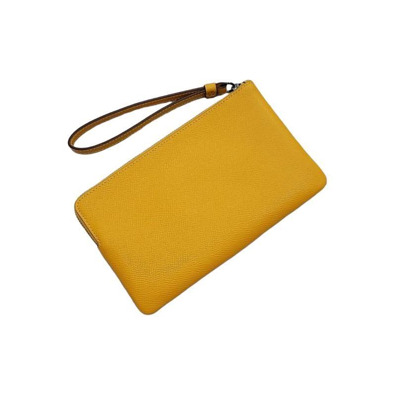 Coach Corner Zip 20 Solid Color Cross Grain Leather Wristlet Clutch Small Women Clutch Candy-Yellow 3888-QBRM1