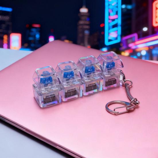 1/2 Stück 4-Tasten Fidget-Tastatur-Spielzeug mit Licht Stressabbau Transparente Kappe Tastatur Finger-Clicker Schlüsselanhänger Dekompressionsknopf Sensorisches Spielzeug