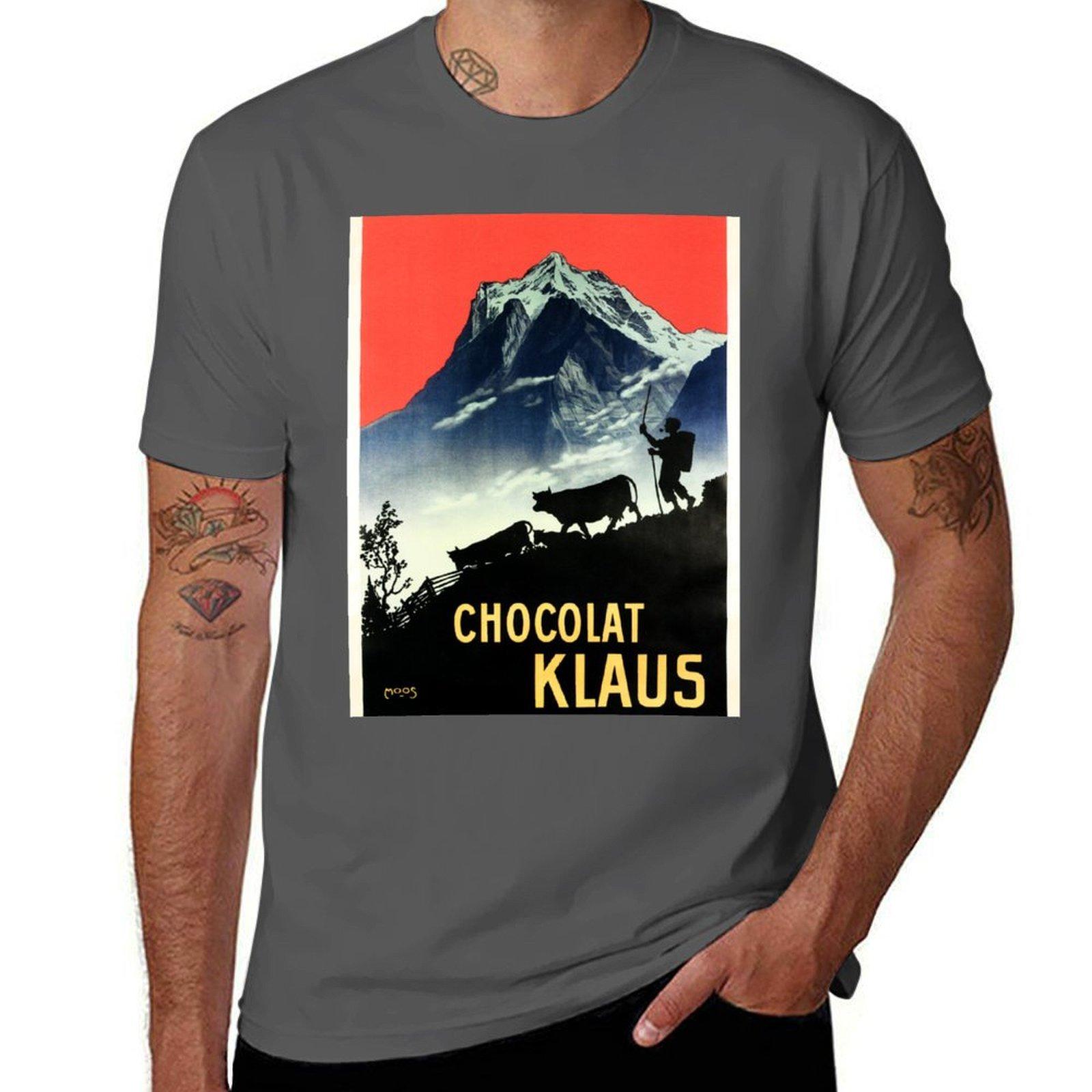 

CHOCOLAT KLAUS by Carl Moos Vintage Swiss Chocolate Drink Advertisement T-Shirt t shirts cotton 100% man t shirt luxury T-Shirt 4XL