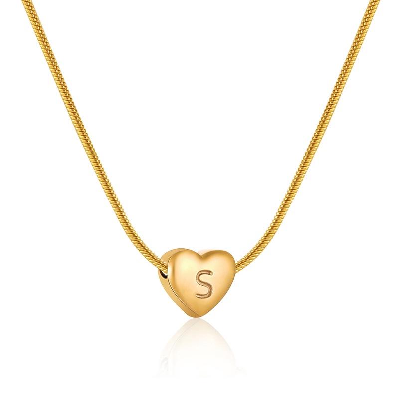 Plated Gold 18k Stainless Steel Heartshaped Alphabet Pendant Necklace For Women Fashionable And Versatile Snake Bone Lett Chain