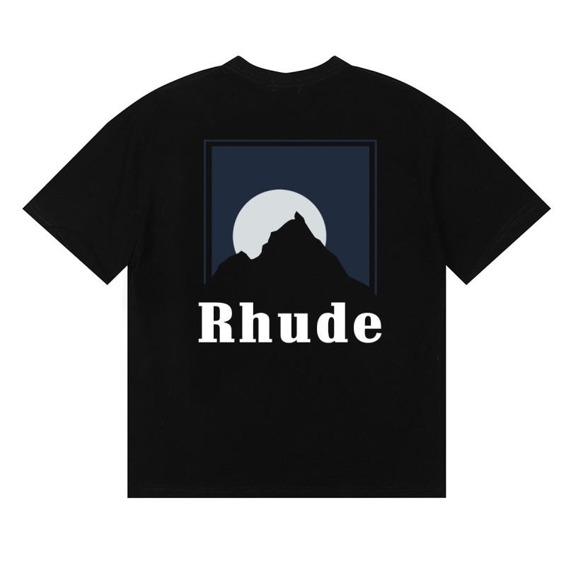 RHUDE Sunset Graphic T-Shirt Men Women Loose Fit Short Sleeve Tee Casual Streetwear