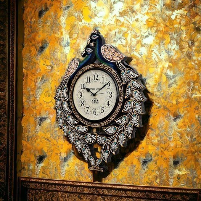 Large Peacock Pine Wood Clock