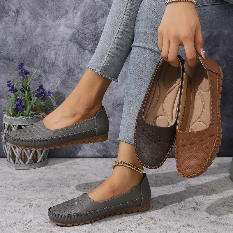 Large size new suture laser women s flat loafers, retro e-commerce supply 36 темно-коричневого