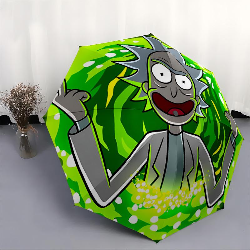 1pc Rick Sanchez, Portal Self-Folding Umbrella, 8-Bone Compact Travel Umbrella, Durable Plastic And Iron Frame121