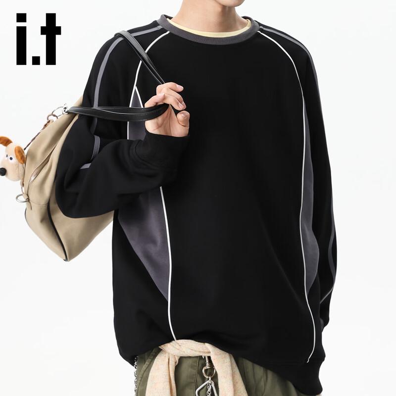 izzue Men's Color-Block Casual Loose Pullover Sweatshirt