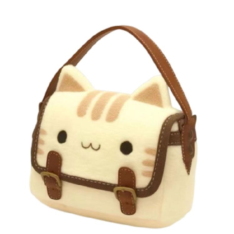 

Fun Cats Shape Plush Handbag For Women and Girls Small And Portable Shoulder Bag Soft Plush Top Handle Bags