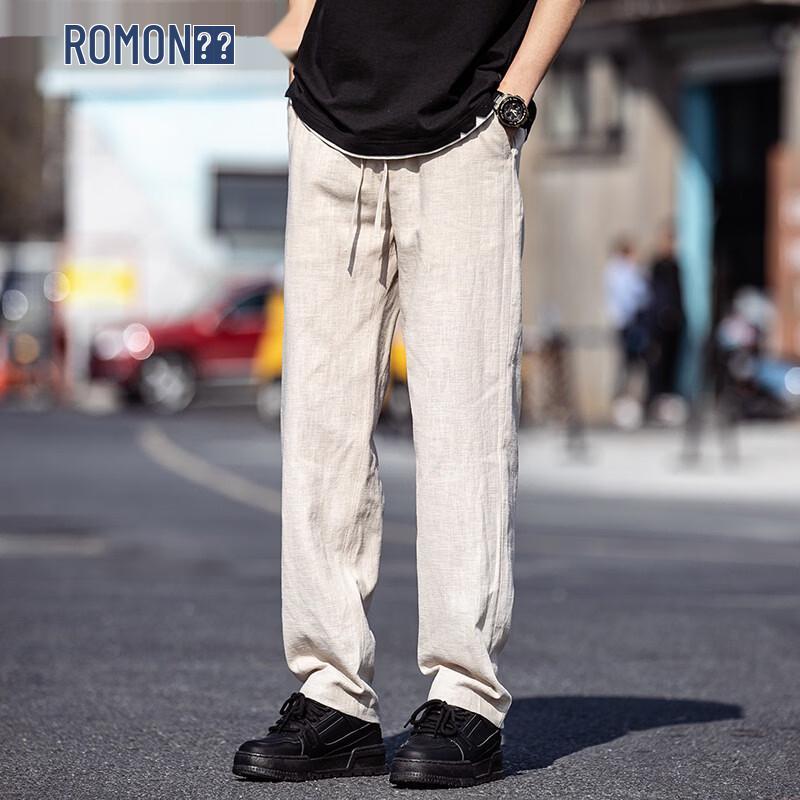 ROMON Men s Chinese Style Linen Blend Straight Casual Pants 3XL