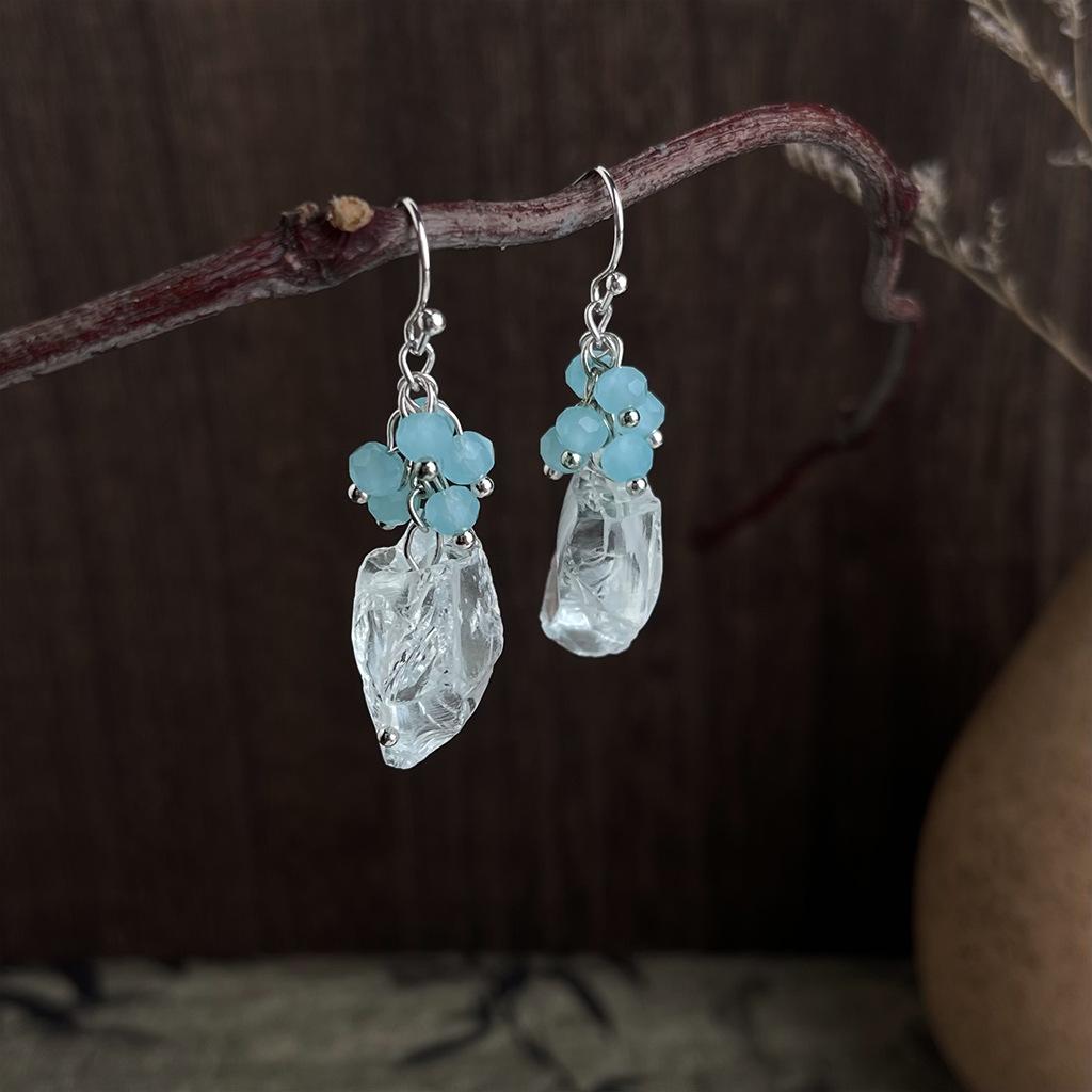 Handmade Blue Crystal Tassel Earrings: Fresh, Sweet, Cool, and Elegant Design