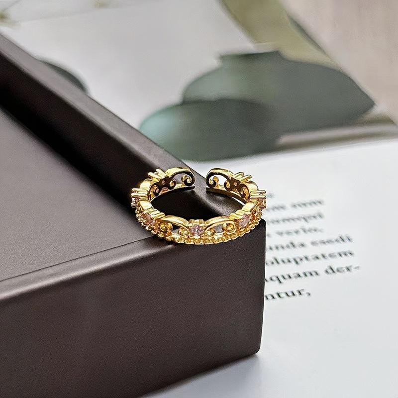 Medieval French Retro Full Diamond Open Ring Fashion High Sense Temperament Niche Design Exquisite Diamond Accessories Women