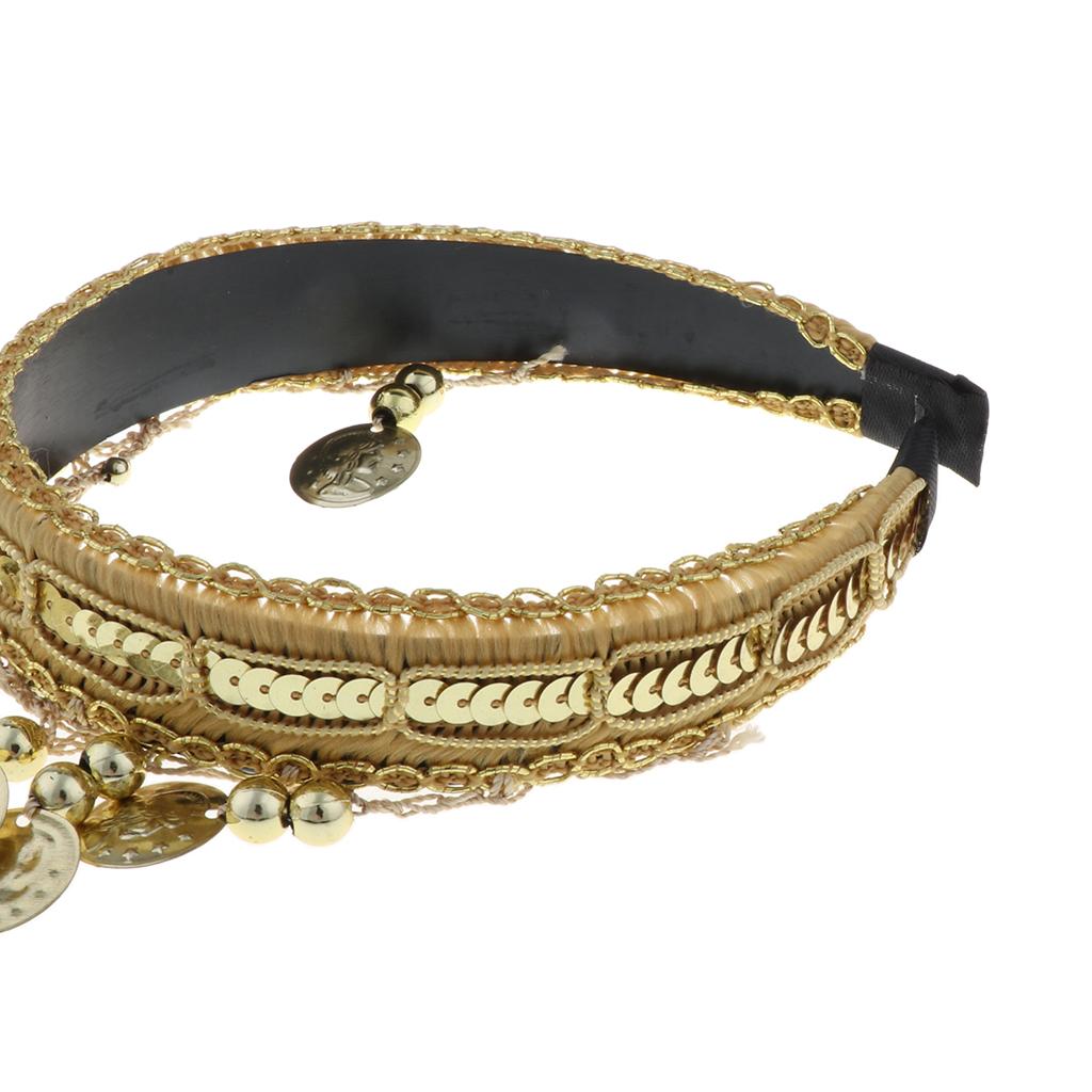 Iron Coin Elegant Headband Head Chain Belly Dance Hair Cosplay Accessory - Gold, 13x11cm
