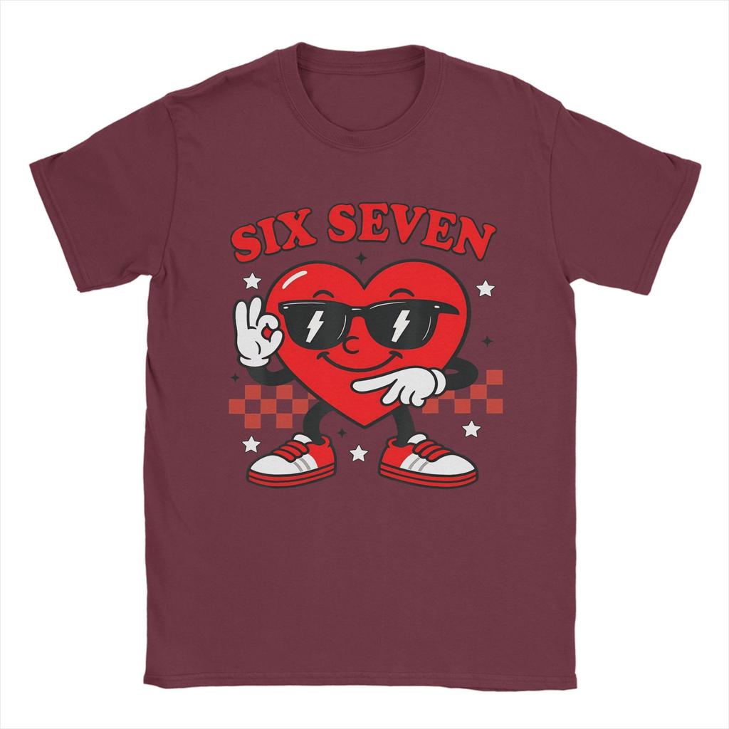 Casual Groovy Heart Six Seven 6 7 Valentines Day TShirts for Men Round Neck 100 Cotton T Shirt Short Sleeve Tee Shirt Gift