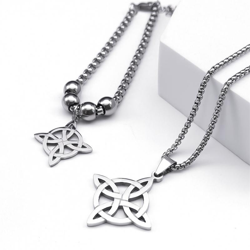 Stainless Steel Zircon Set Witch Irish Celtic Knot Wicca Pendant Necklaces for Women Men Earring Bracelet Ring Nudo De Bruja