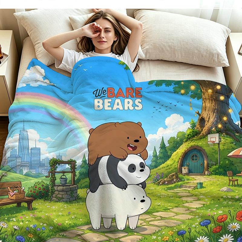 We Bare Bears Print Flannel Blanket High Quality Warm Comfortable Cover for All Seasons Perfect for Gifts Home Decor