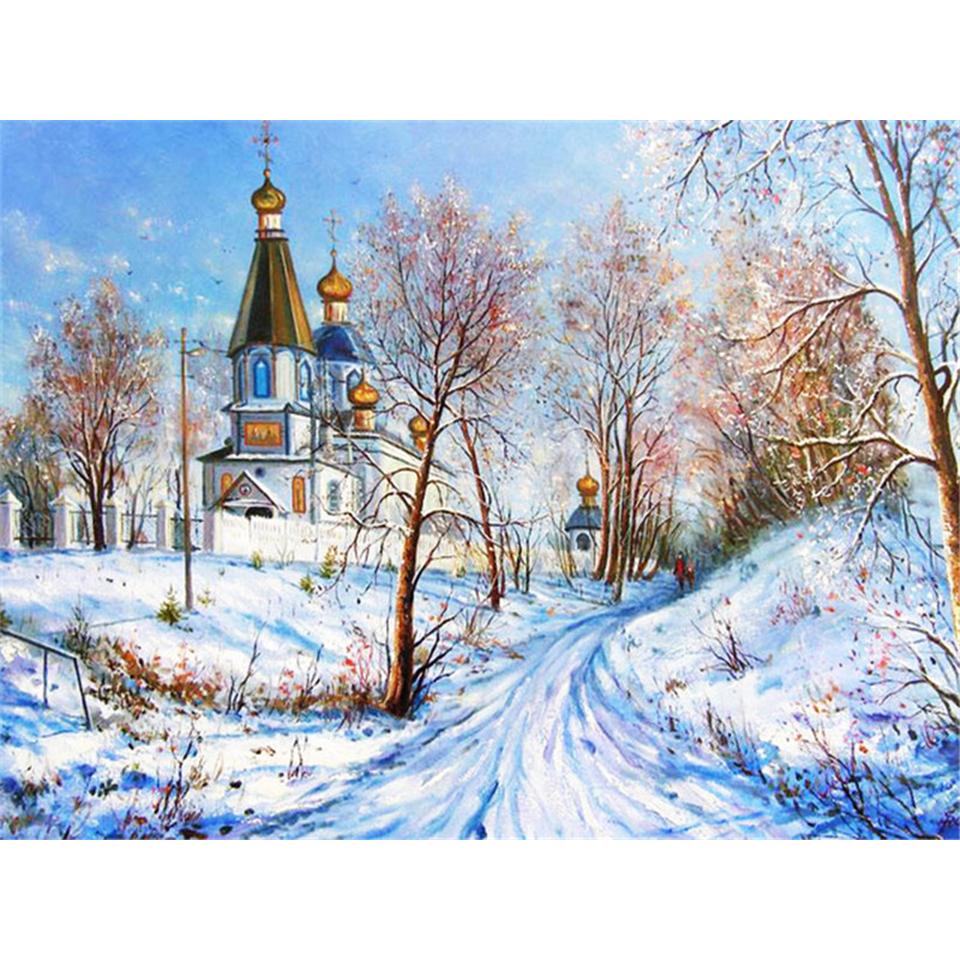 5D DIY Diamond Painting Landscape Castle Full Round Rhinestone Embroidery Cross Stitch Kit Mosaic Picture Home Decoration Gift