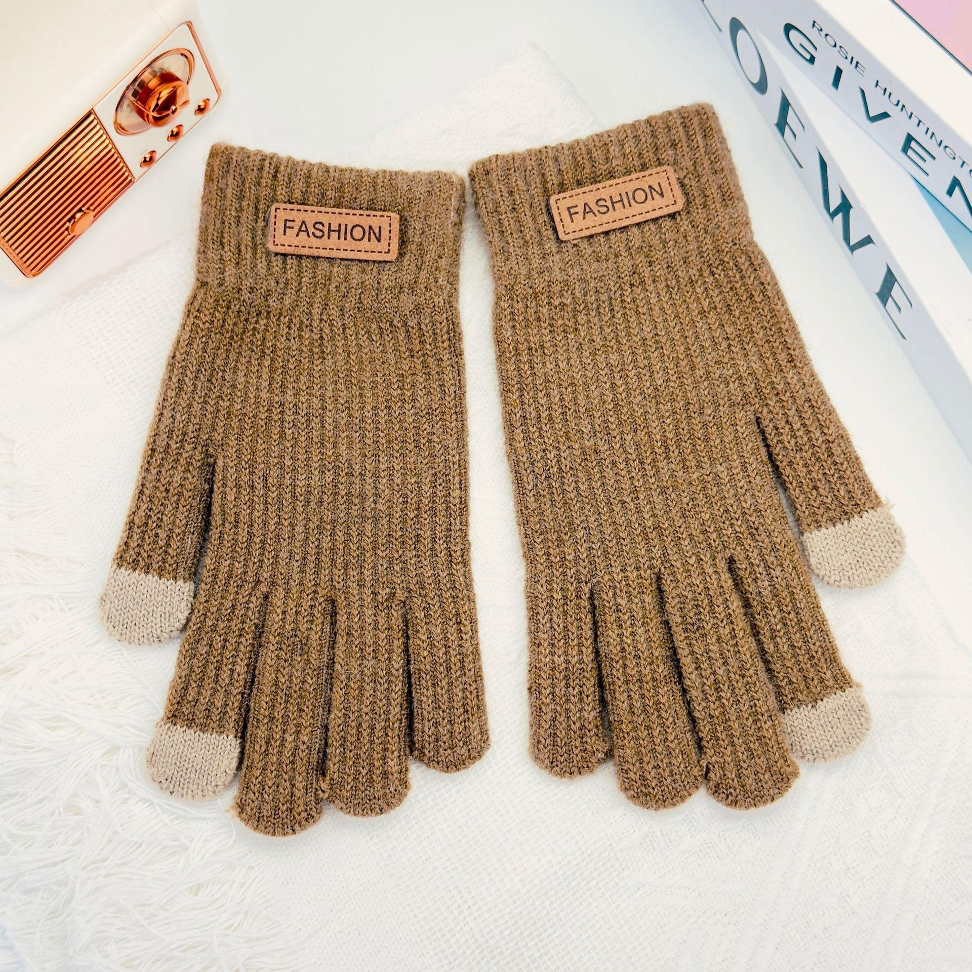 Cotton gloves men s winter warm piled thickened wool knitted cycling men s and women s cold-proof gloves