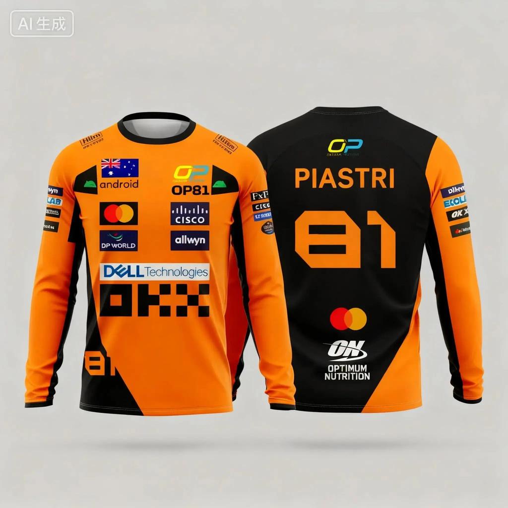 Kids Men's Motorsport Racing Long Sleeve T-Shirts Piastri Norris Number 81 4 Print Fan Tops for Racing Season