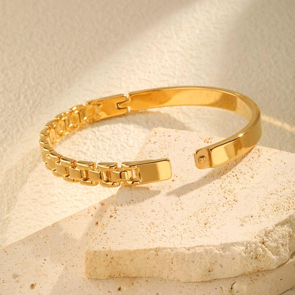 Stainless Steel Strap Chain Openable Bracelet for Women,Gold Color Waterproof Bangle Bracelets,Minimalist Jewelry Gifts