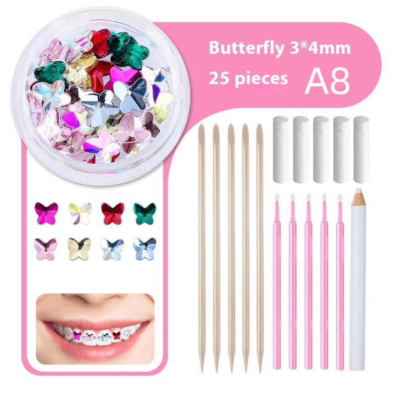 1 Zestaw Dentalne Kryształki na Zęby Kryształowe Szkło Diament Ornament w Kształcie Motyla Narzędzia do DIY Różne Kształty Kolor Ozdoby do Biżuterii na Zęby