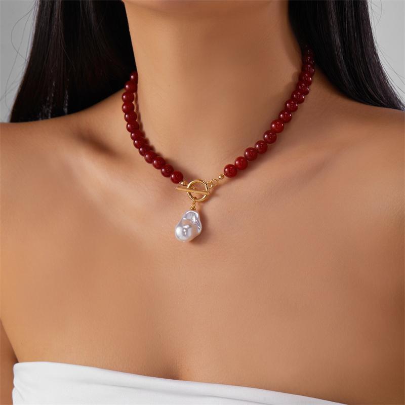 Collier pendentif Bohème Perles Irrégulières Pierre Imite Perle Quartz Rose Améthyste Collier de Perles Fait Main Cadeau de Fête