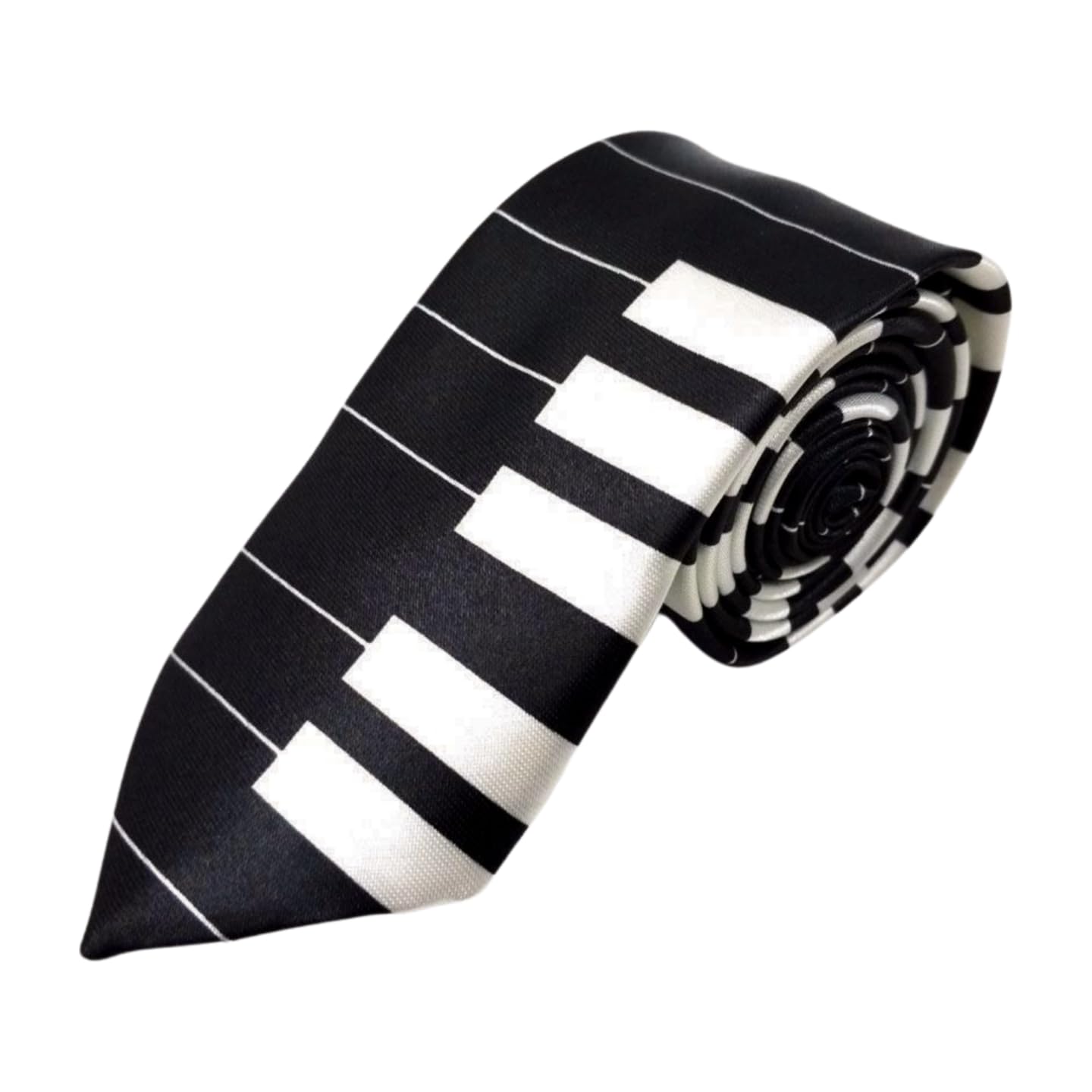 [F NODE] Slim Necktie, Piano Keyboard Pattern, Polyester, Pointed Tip (Black)