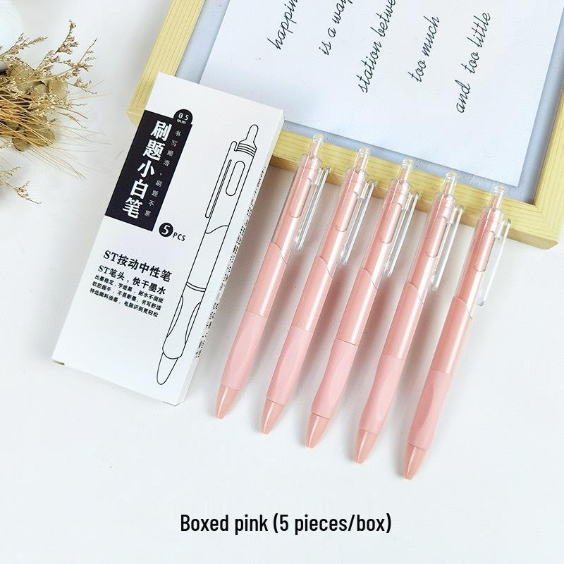 Press-Type Quick-Dry 0.5mm White Pen - Ideal for Students & Exams, Black Ink, Neutral ST Head, Perfect for Signing & Practice