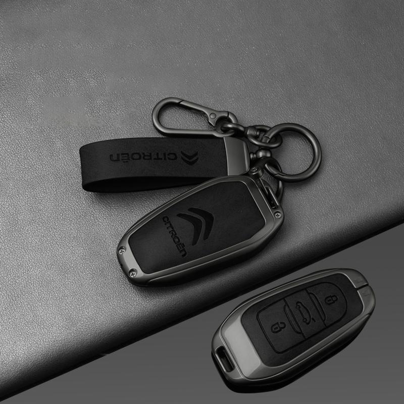 AAMD1 -Zinc Alloy Leather Car Key Case Cover Shell Fob Holder for Citroen Tianyi C5 2022 2020 2019 2017 2016 Car Key Shell Accessories