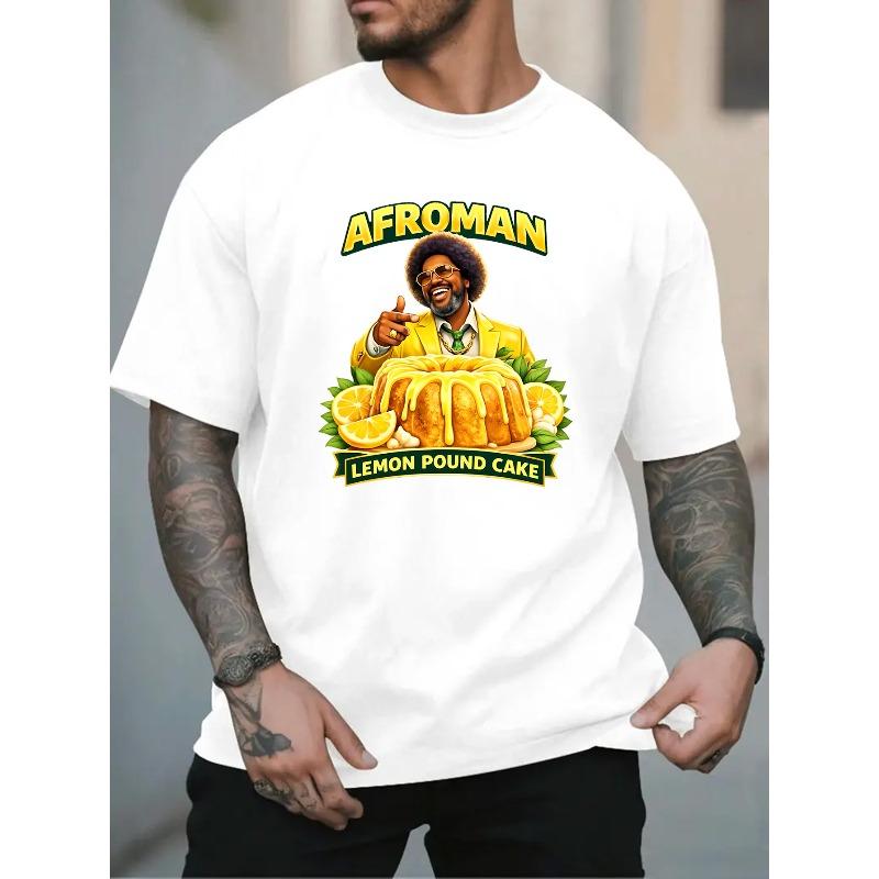 

AFROMAN LEMON POUND CAKE Fun Print Short Sleeve T-Shirt Men West Coast Hip-Hop Party, Daily Soft Comfortable Trendy Round Neck T-Shirt S белый