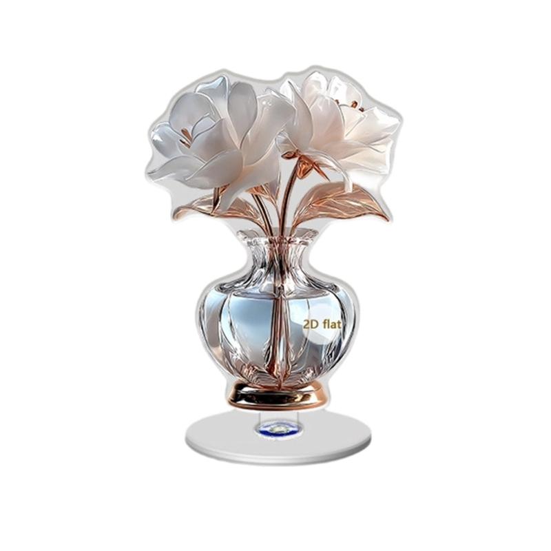 Delicate Flower Pattern Optional Acrylic Display Stand Rotates Desk Ornament 2D Flat Acrylic for Home Decorations
