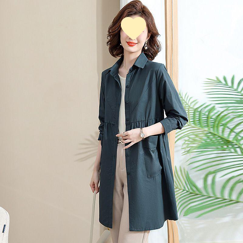 2025 Slimming Waist-Cinch Mid-Length Trench Coat for Middle-Aged Women - Spring/Autumn