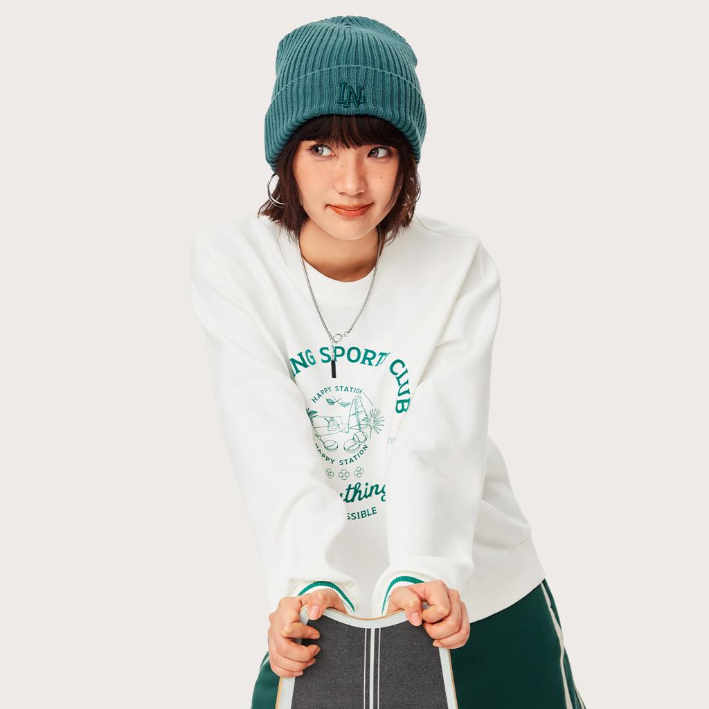 Li-Ning Comfortable Casual Letter Sweatshirt Women tops Off-White AWDU598-1
