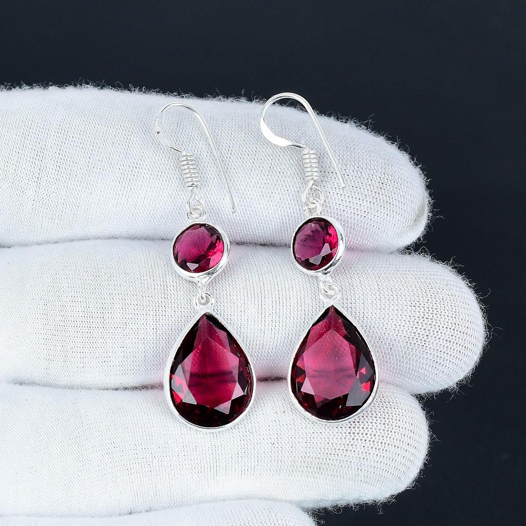 Amazing Rubellite Gemstone Earrings, 925 Sterling Silver Earring, Handmade Boho Silver Jewelry Dangle Earrings, Christmas Day Gift