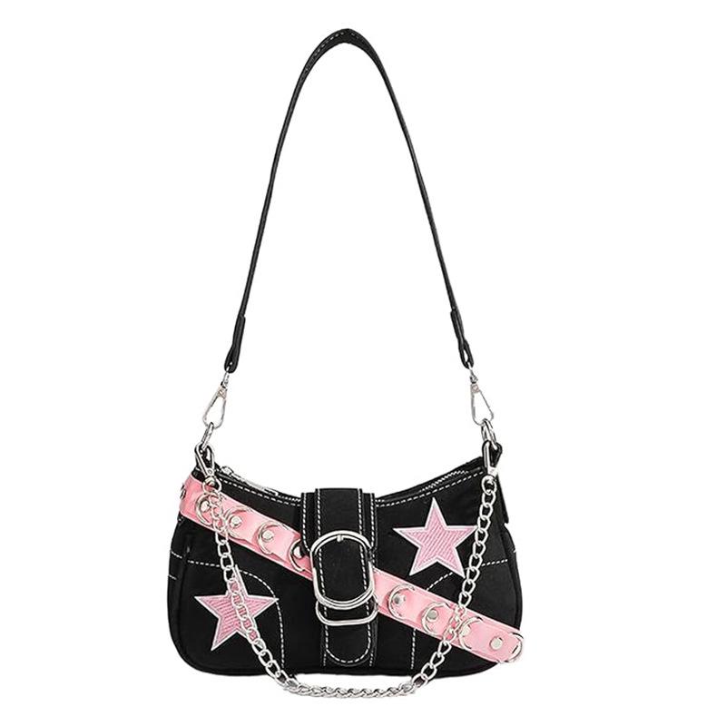 Gwiazdowa Dżinsowa Torba na Ramię Półksiężyc - Luksusowa Torebka w Stylu Spicy Girl