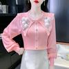 Chiffon Bubble Sleeve Knitted Shirt New Women's Fashionable and Stylish Women's Doll Neck Top