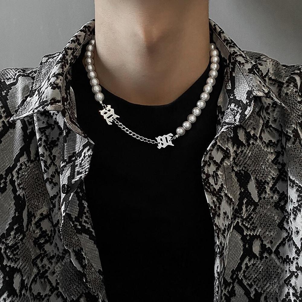

Men Trendy For Women Cactus Letter Ghost Clavicle Chain Choker Pendants Pearl Necklaces