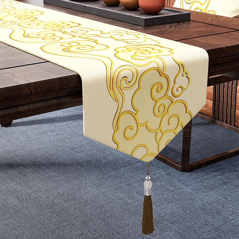 Chinese Style Coffee Table Table Flag Parlor Meal Tables Tassel Pendant Tea Waterproof High-end Long Tea Mat Cover Cloth