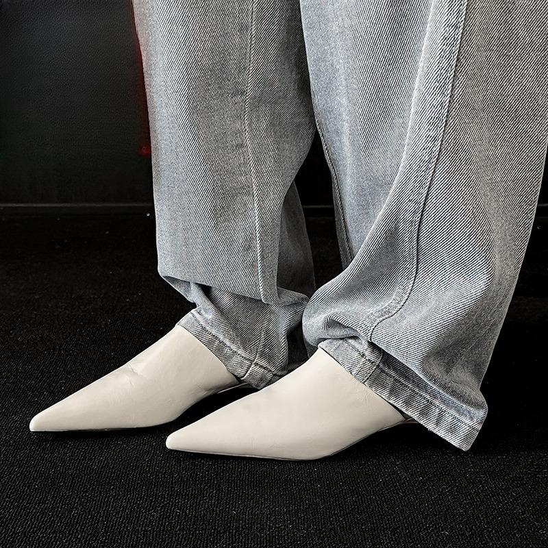 High-end Semi-slippers for Women Spring and Summer Retro Pointed Toe Deep Mouth One-foot Slip-on Baotou Slippers for Outer Wear