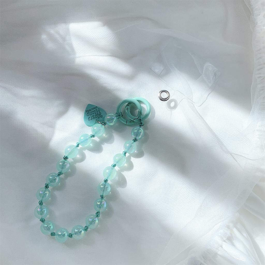 Clear Phone Lanyard Short Style Wrist Strap Love Heart Handmade Beads Bracelet Pendant Lanyard Wide Wrist Strap AntiLoss Lanyard