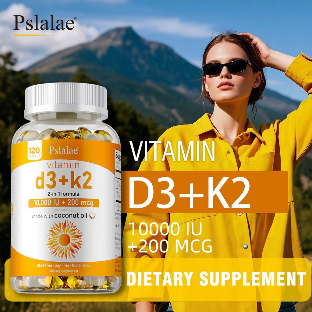Vitamin D3+K2 Soft Capsules, Coconut Oil Base, Immune Support, Suitable for Both Men and Women.
