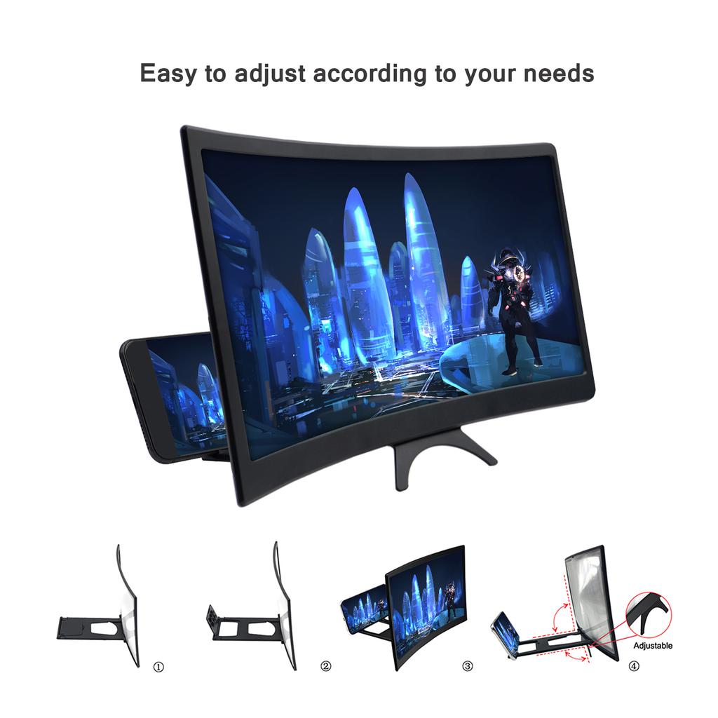 12 inch Phone Screen Magnifier 3D Curved Screen Amplifier for Cell Phone Foldable Screen Enlarger Smartphone Stand for