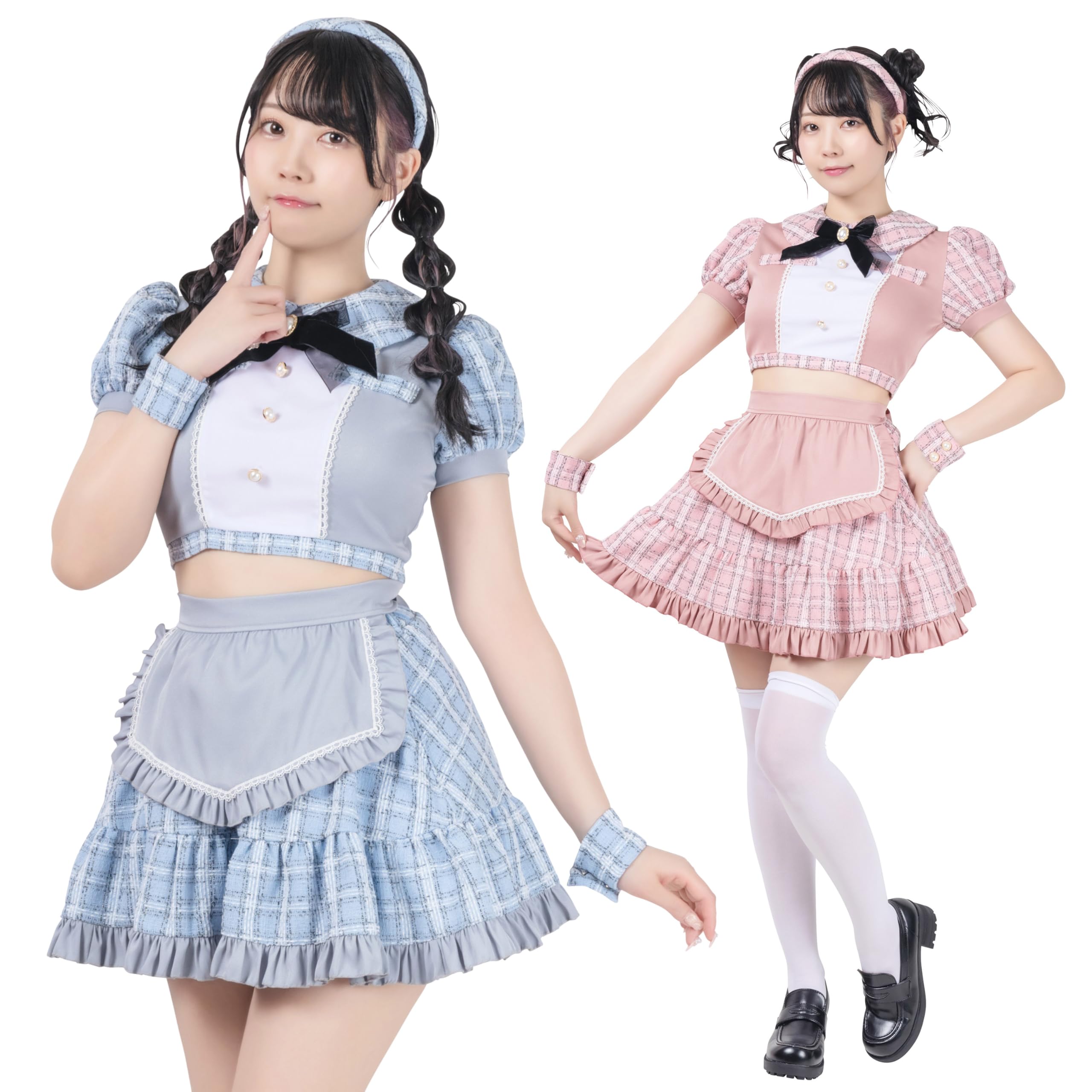 Clearstone Lyrical Palette Cosplay Halloween Idol Tweed Maid Dress for Women, Blue