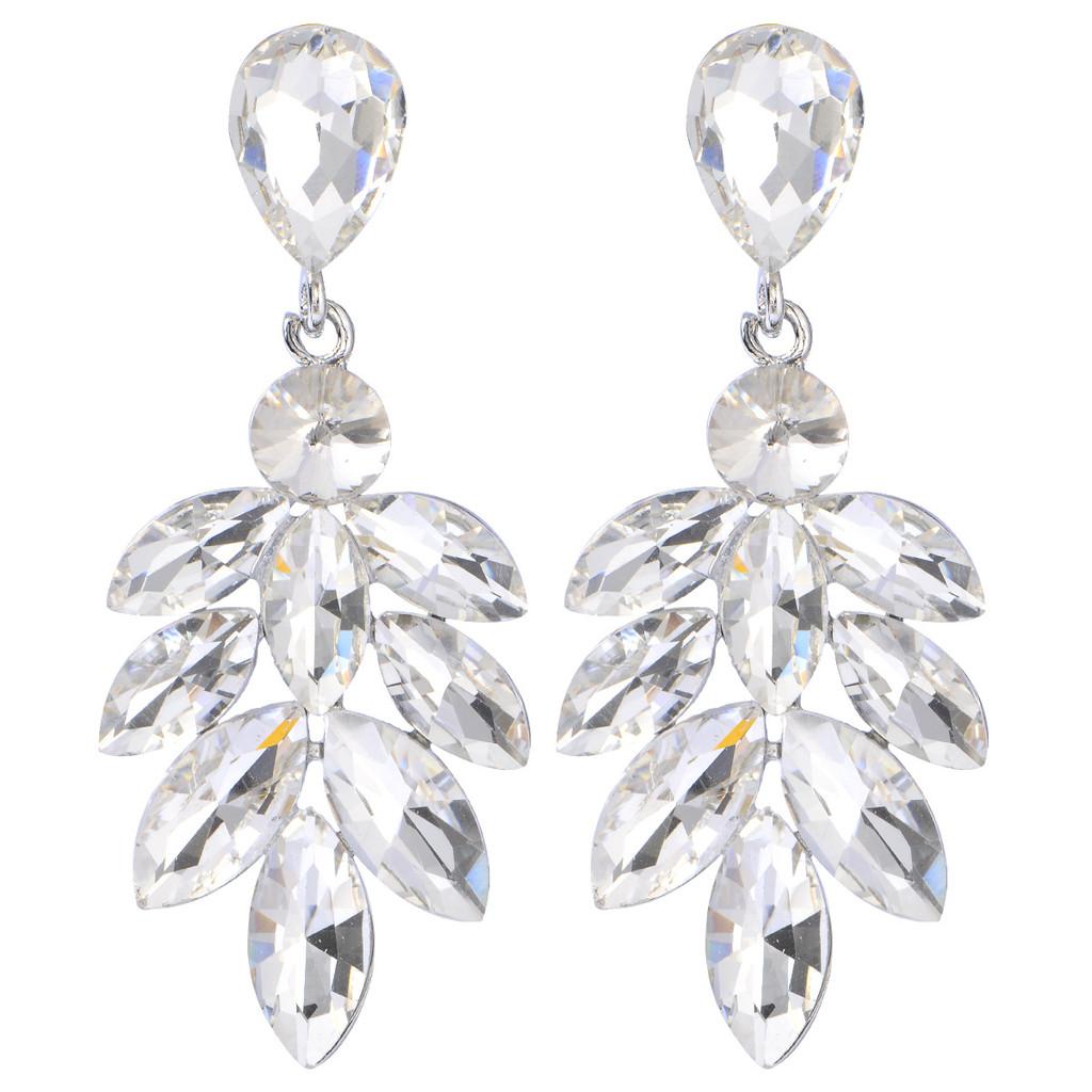 Elegant Leaf Dangle Earrings With Water Dazzle Crystals For Women Wedding Jewelry