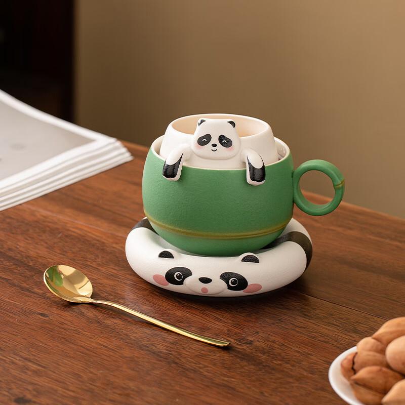TLAKEHO Panda Ceramic Tea Infuser Mug with Saucer, 200ml