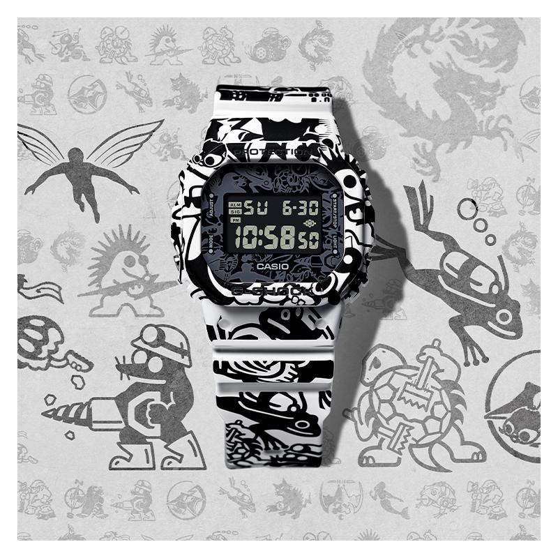 Casio G-SHOCK Seria G-UNIVERSE graffiti retro klasyczny mały kwadrat wodoodporny mechanizm kwarcowy pasek żywiczny Japoński i Koreański zegarek DW-5600GU-7PRG